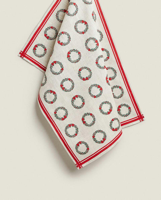 CHRISTMAS WREATH LINEN TEA TOWEL