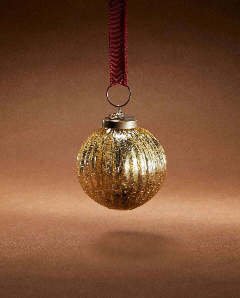 CRACKLED STRIPED CHRISTMAS BAUBLE DECORATION