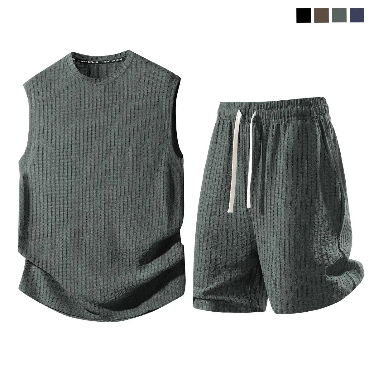 Herren-Waffelstrick-Sportset (2-teilig) | Ärmelloses Tanktop & Shorts mit Tunnelzug