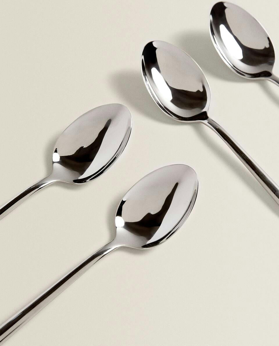 BOX OF 4 SHINY STEEL SPOONS