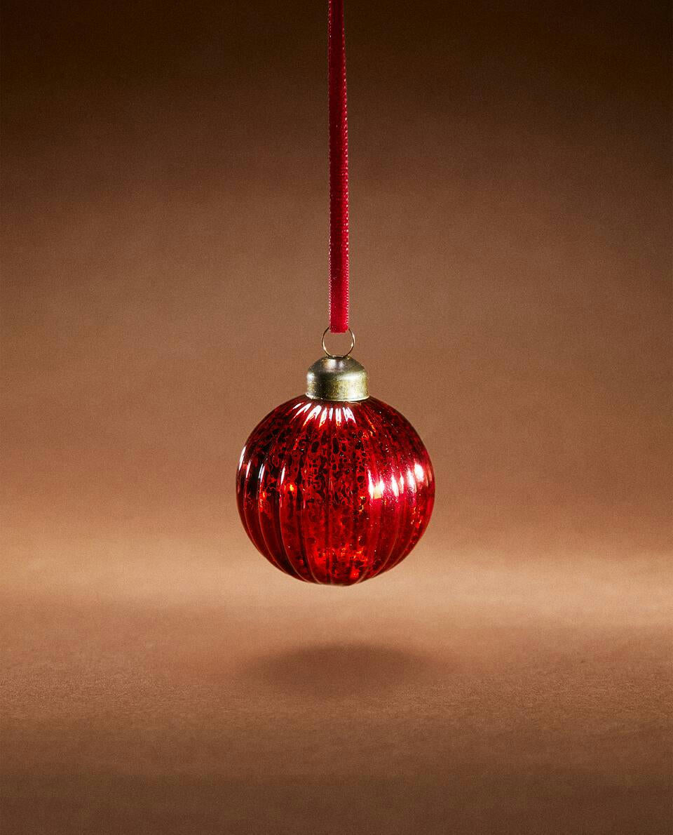 GLASS CHRISTMAS BAUBLE DECORATION WITH STRIPES