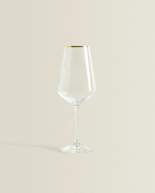 BOHEMIA CRYSTAL GOLD-RIMMED WINE GLASS