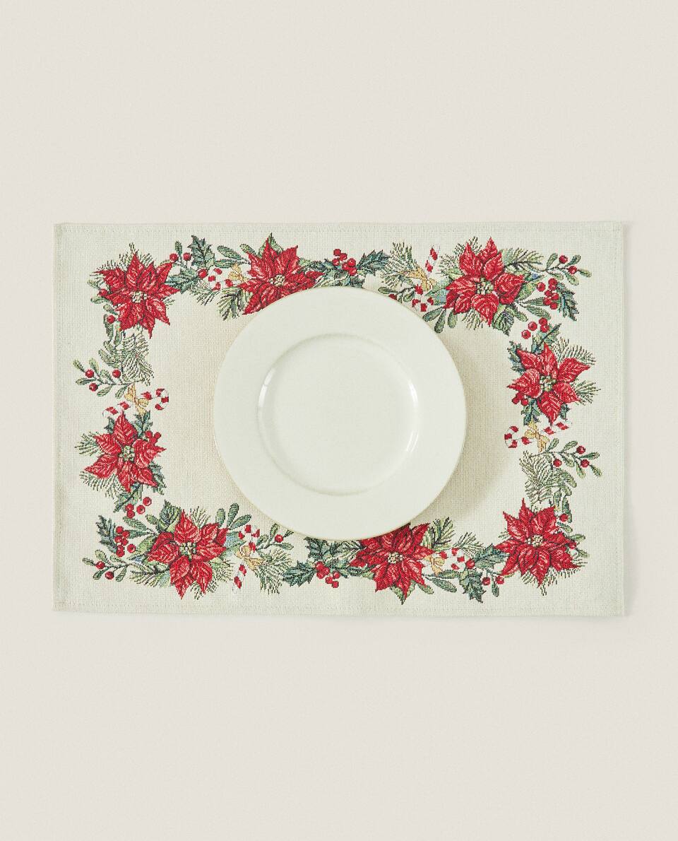 CHRISTMAS POINSETTIA JACQUARD COTTON PLACEMAT