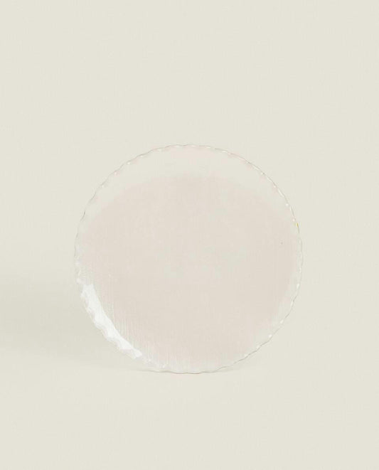 CHRISTMAS GLASS DESSERT PLATE WITH GOLD RIM