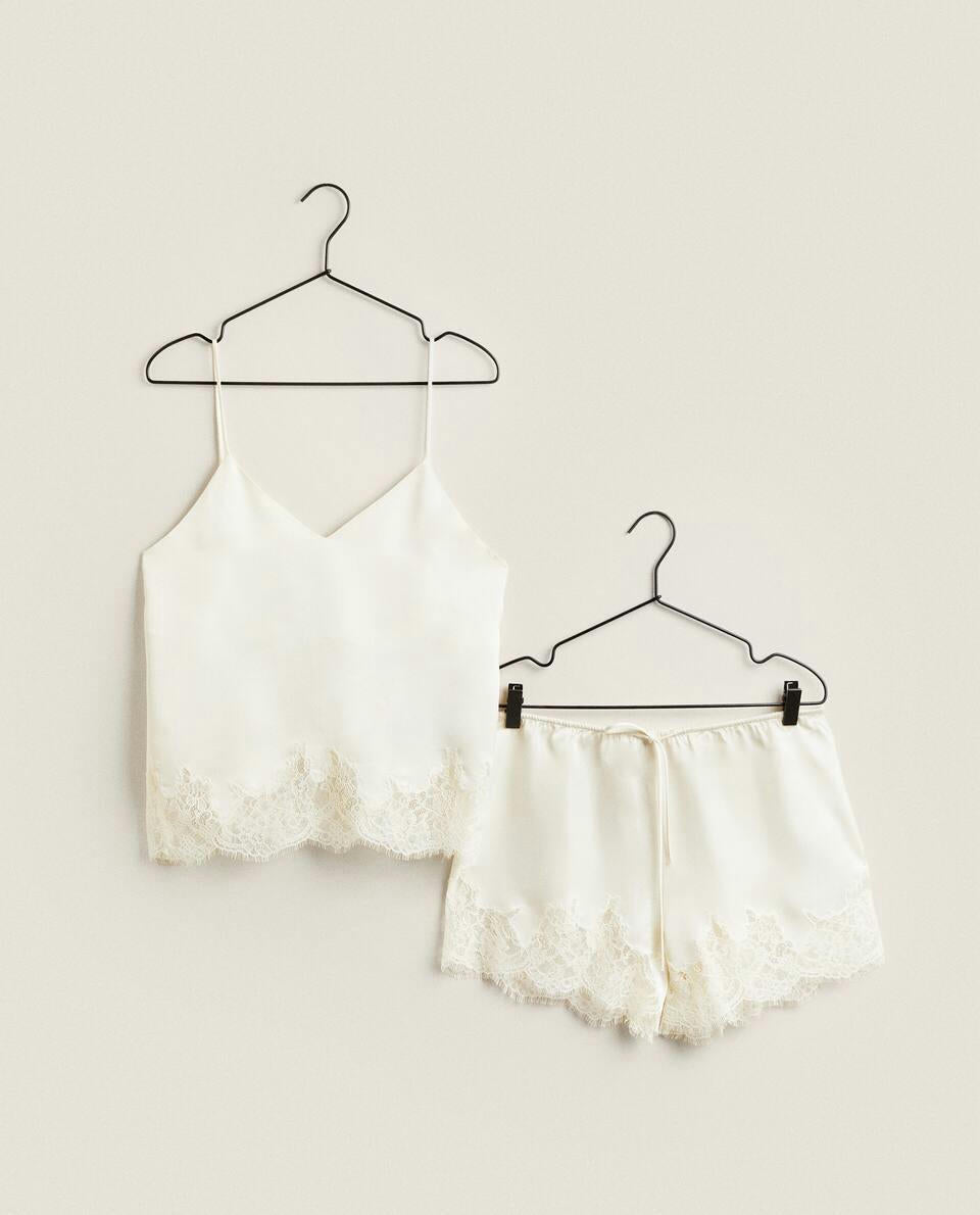 SATIN TOP WITH BLONDE LACE