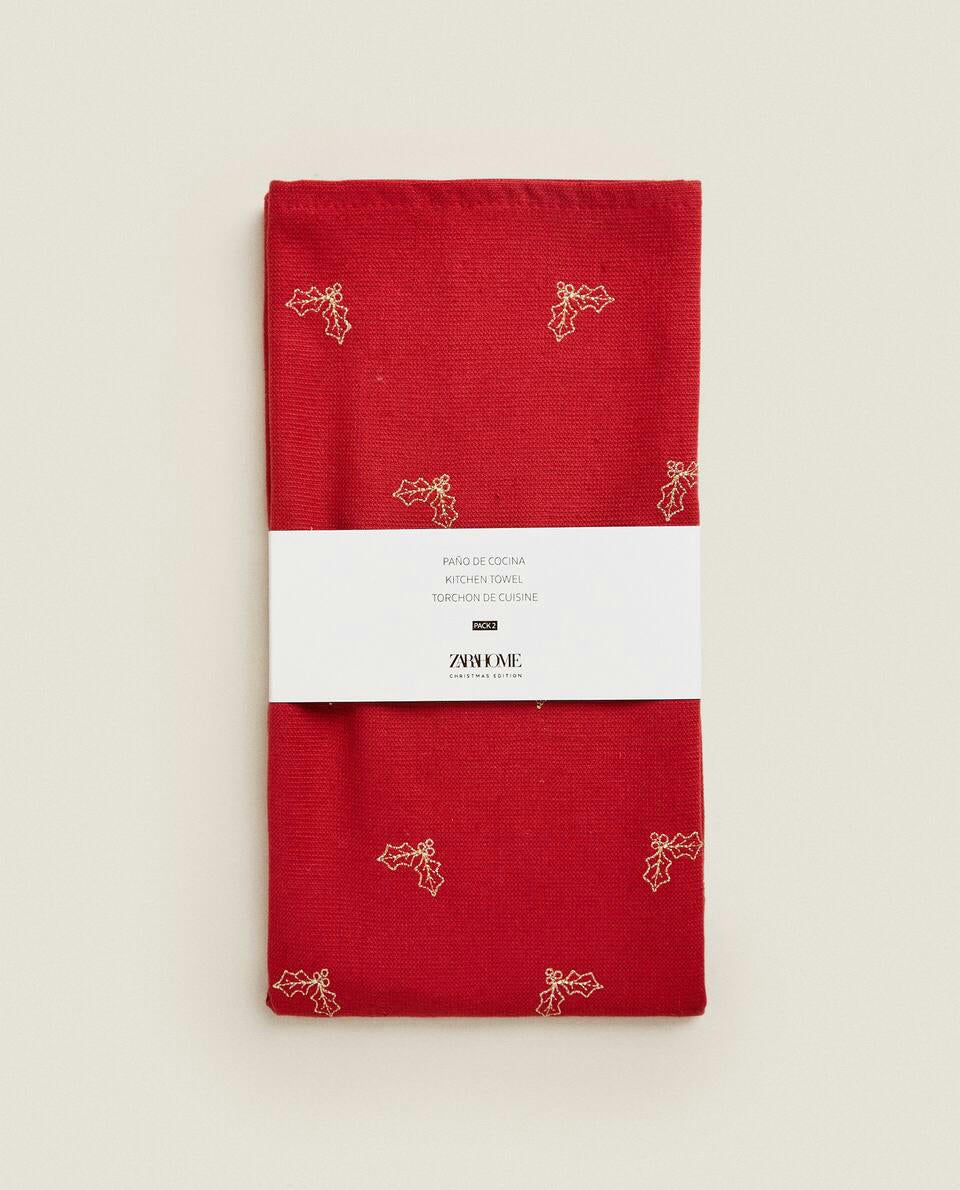 EMBROIDERED CHRISTMAS TREE COTTON TEA TOWEL