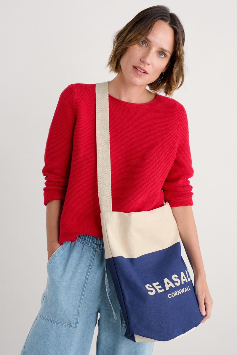 Canvas Navy Blue Logo Tote Bag