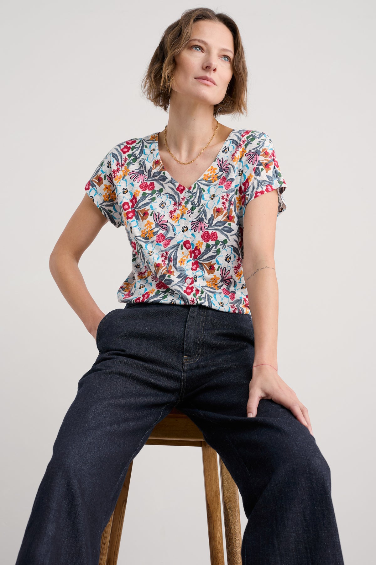 Studio Glass V-neck Jersey Top