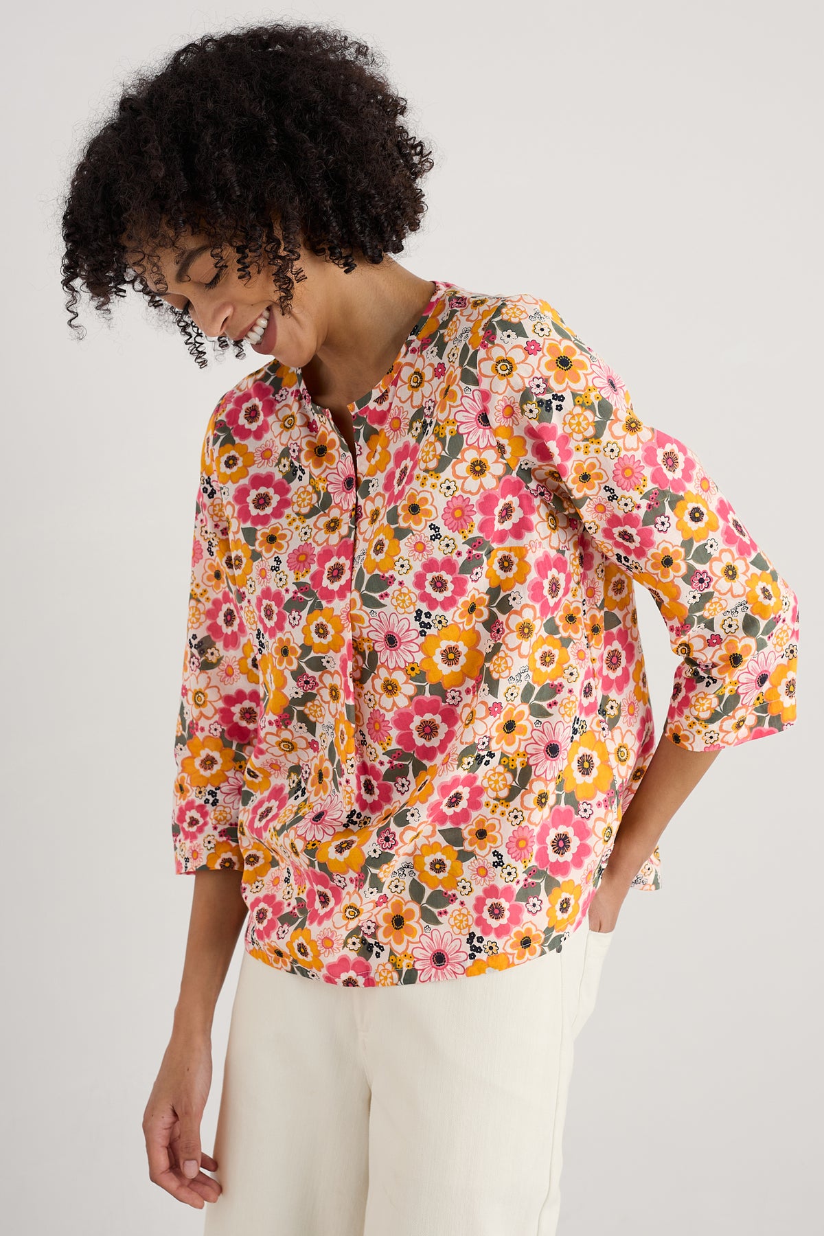 Watercolour Sketch 3/4 Sleeve Top in GOTS-Certified Organic Cotton