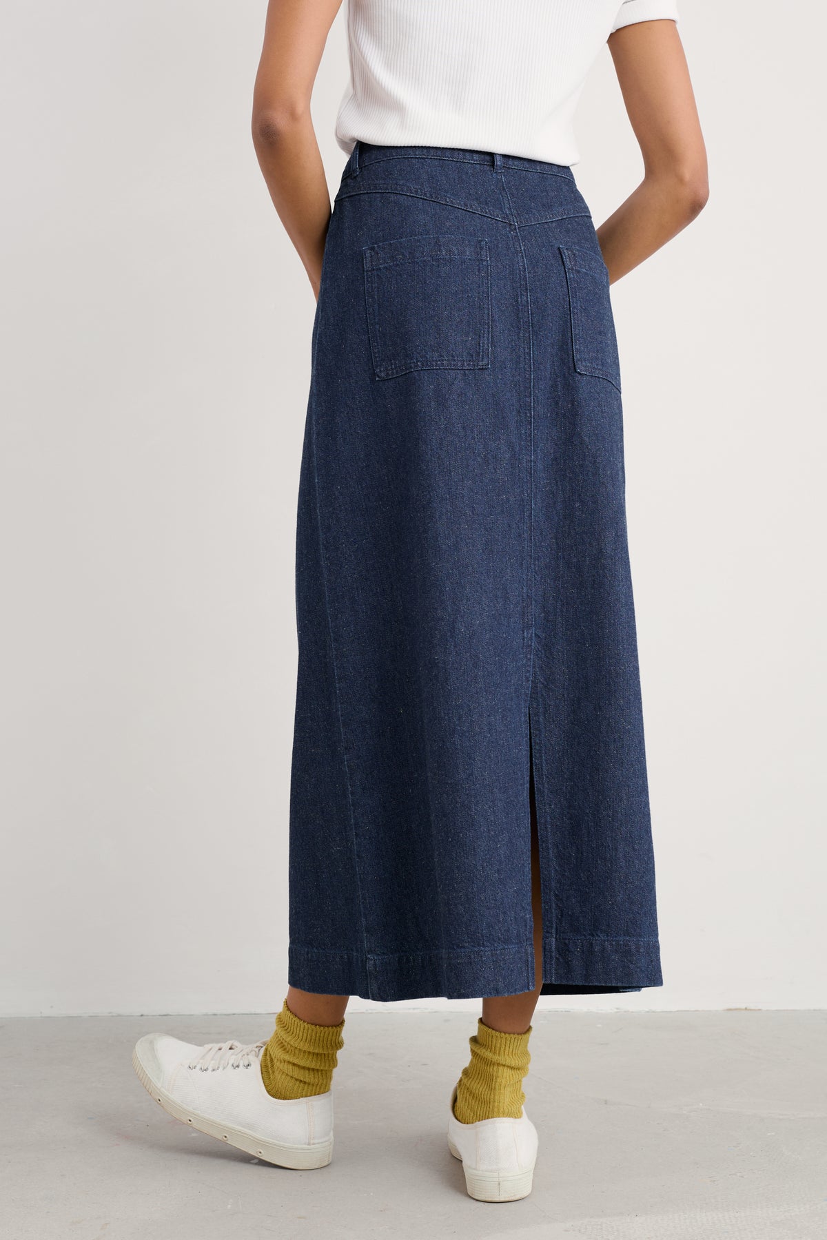Fruit Tree Midi Denim Skirt