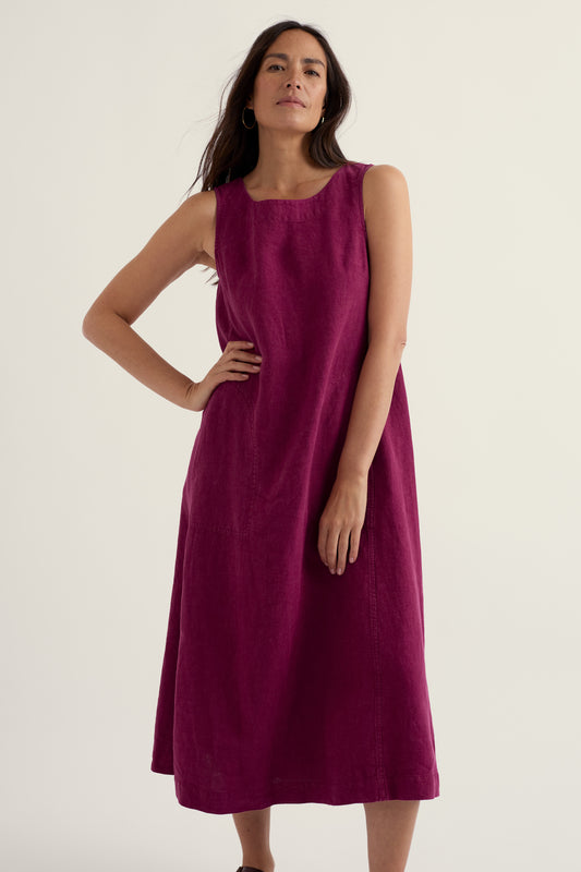 Cresting Waves Sleeveless Linen Dress