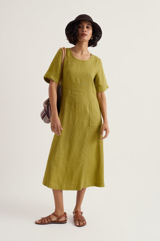 Grass Wave Linen Midi Dress