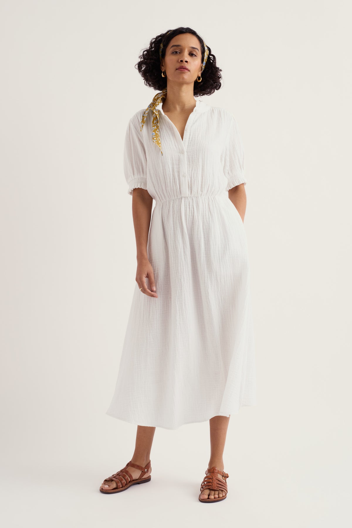 Shore Path Half-Sleeve GOTS Organic Cotton Midi Dress