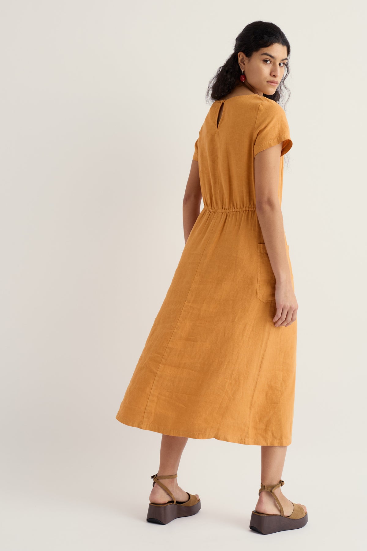 Haneth Waisted Linen Midi Dress