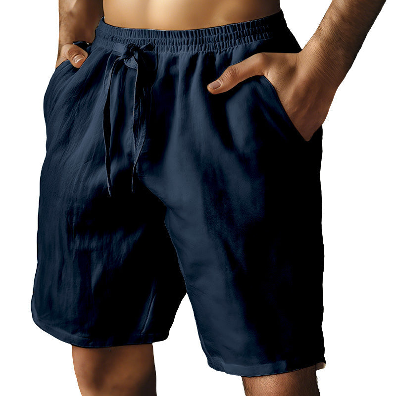 Herren-Shorts aus Baumwollleinen mit elastischem Kordelzug