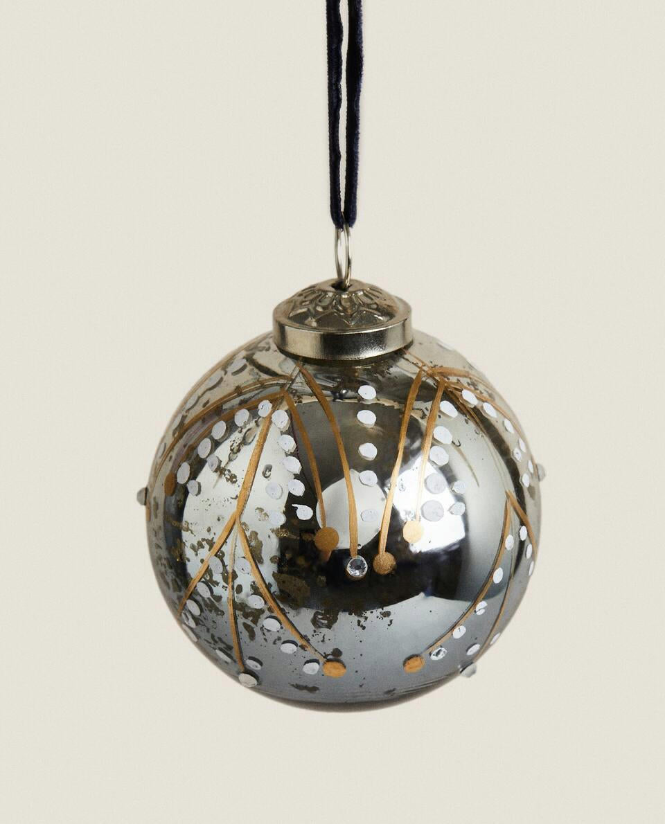 PAINTED GLASS BAUBLE CHRISTMAS DECORATION