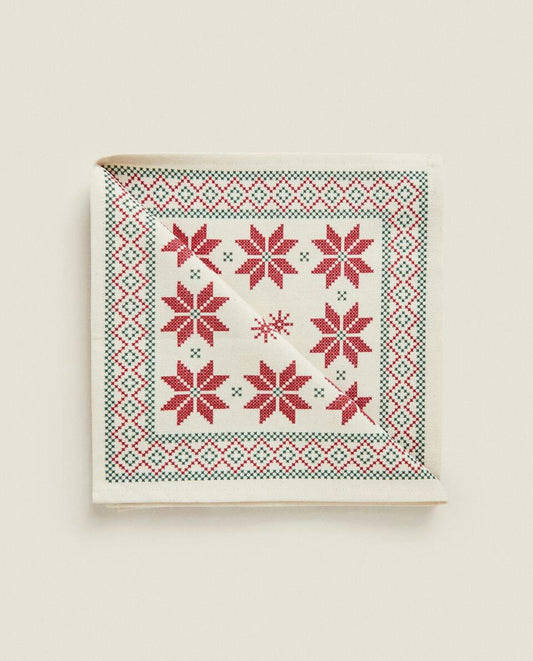 CHRISTMAS CROSS-STITCH COTTON NAPKINS (PACK OF 2)