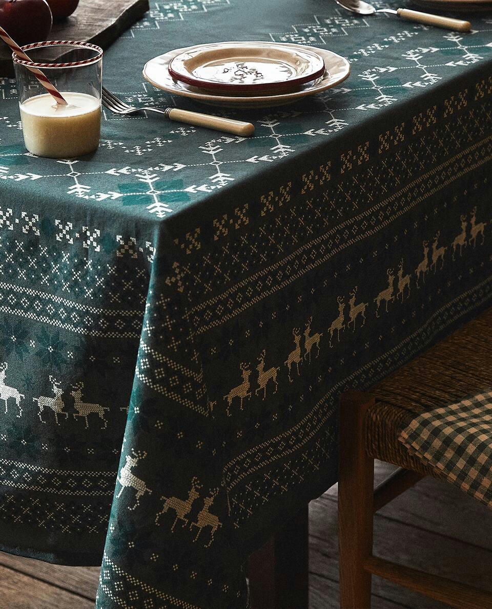 CHRISTMAS CROSS-STICH COTTON TABLECLOTH