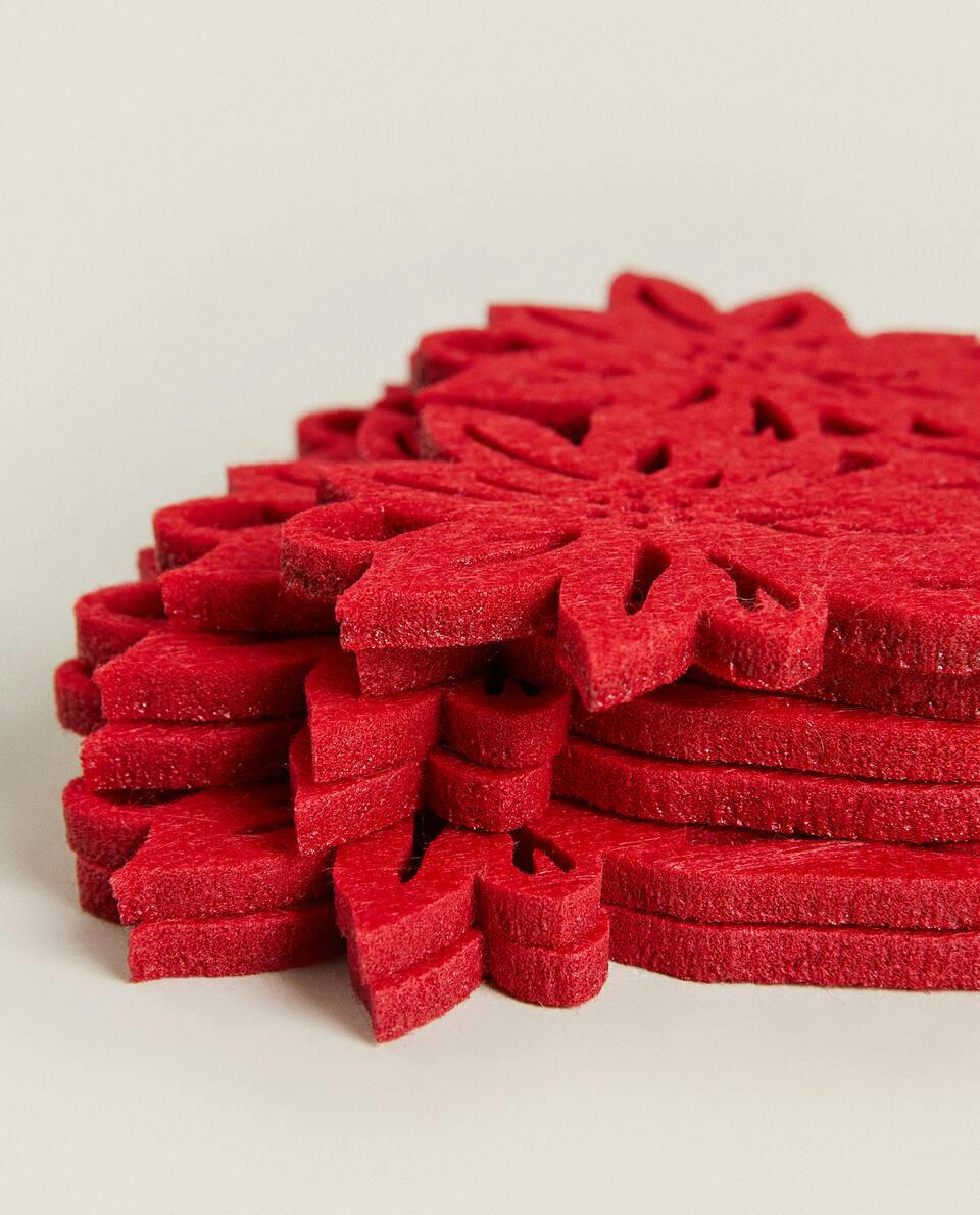 PACK OF FLORAL FELT CHRISTMAS COASTERS (PACK OF 6)