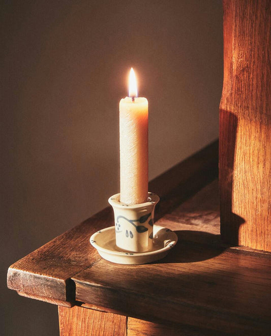 PAINTED CERAMIC CHRISTMAS CANDLESTICK HOLDER