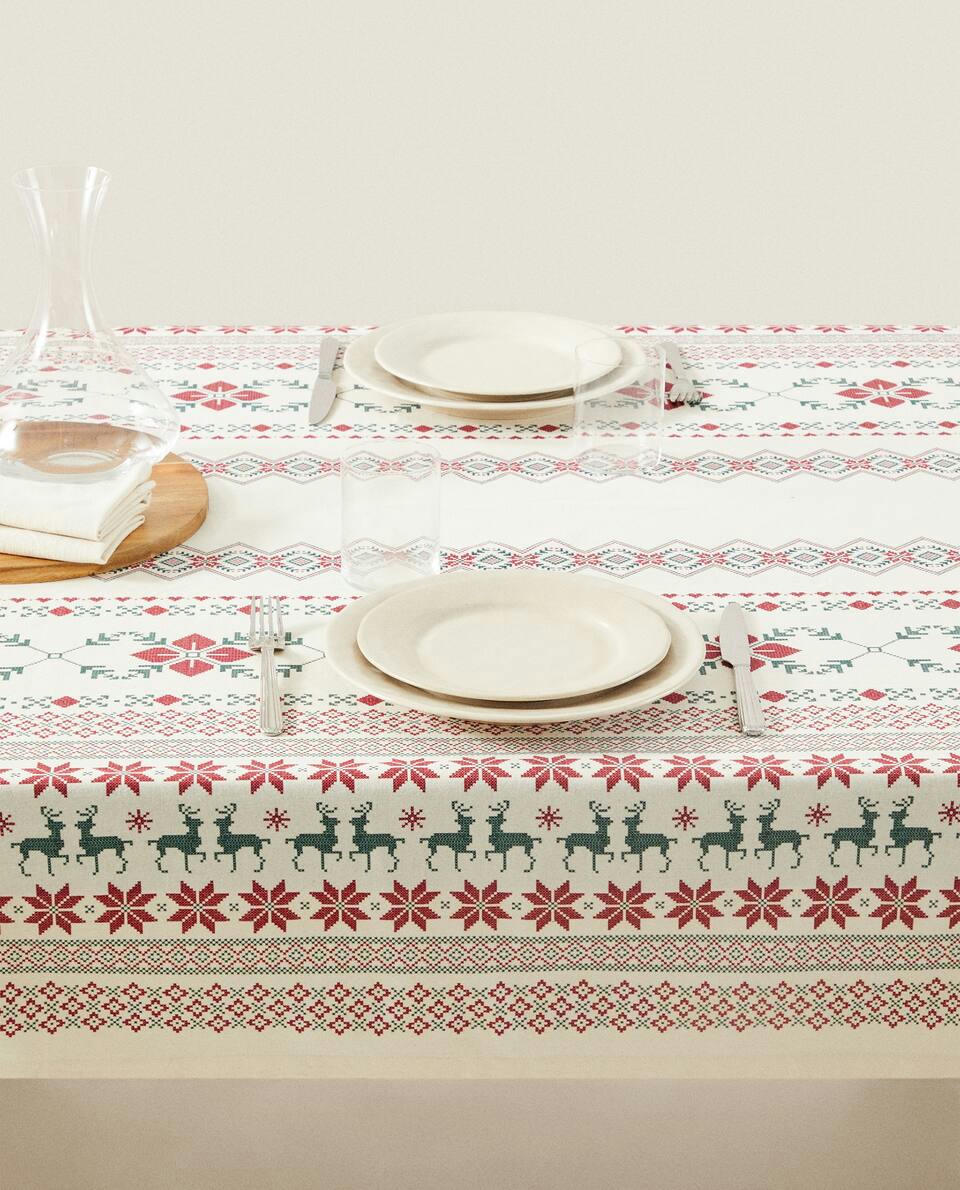 CHRISTMAS CROSS-STICH COTTON TABLECLOTH