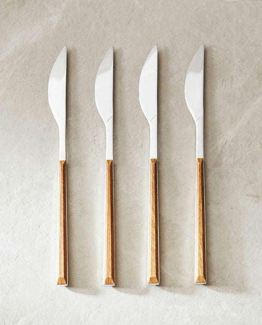 BOX 4 KNIVES WITH WOOD-EFFECT HANDLE