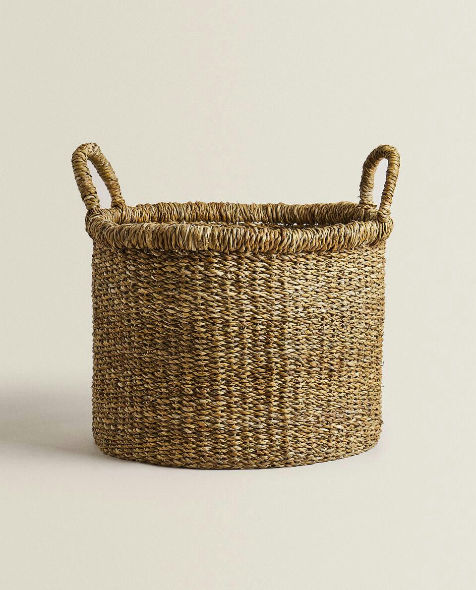LARGE SEAGRASS BASKET WITH HANDLES