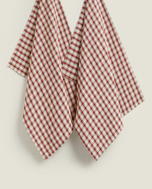 COLOURED CHECK TEA TOWELS (PACK OF 2)