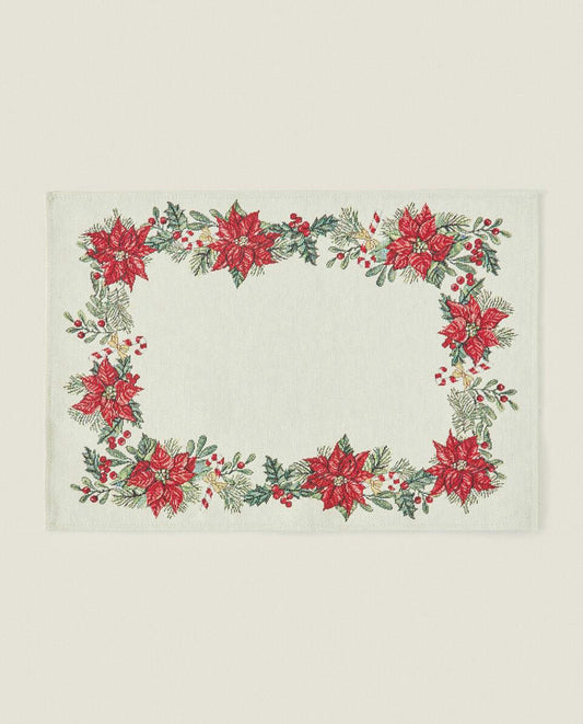 CHRISTMAS POINSETTIA JACQUARD COTTON PLACEMAT