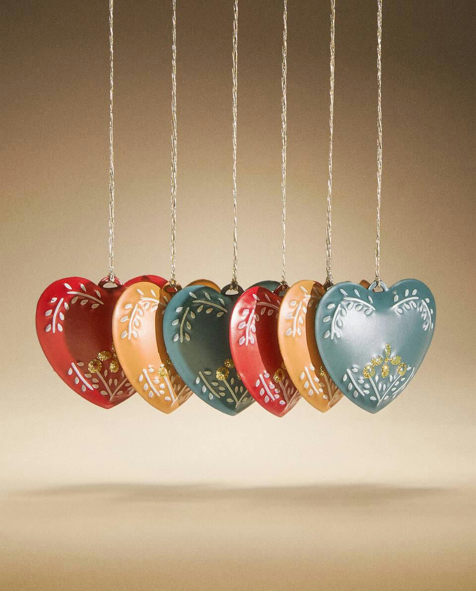 PACK OF METAL CHRISTMAS HEART DECORATION (PACK OF 6)