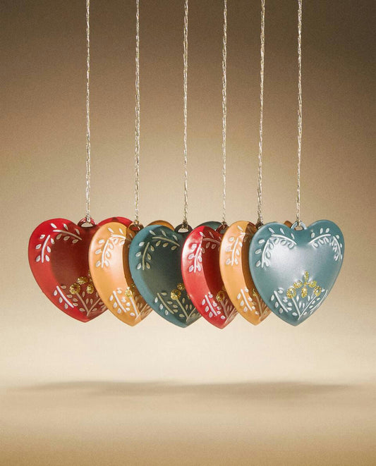 PACK OF METAL CHRISTMAS HEART DECORATION (PACK OF 6)