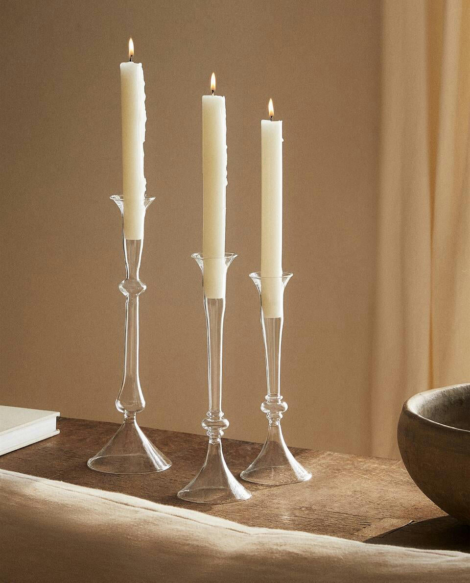 RAISED DESIGN GLASS CANDLESTICK