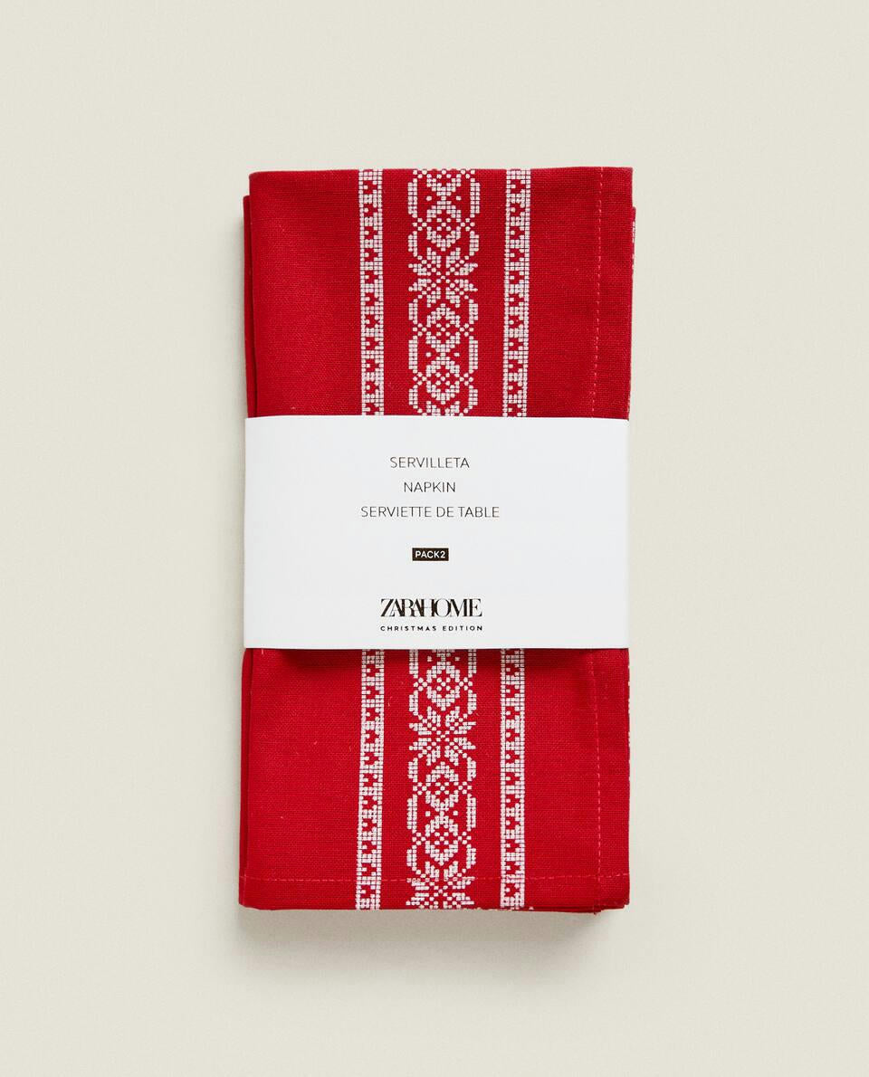 PACK OF COTTON NAPKINS WITH CHRISTMAS BORDER (PACK OF 2)
