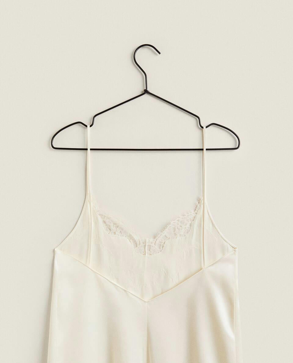 SATIN NIGHTDRESS WITH BLONDE LACE