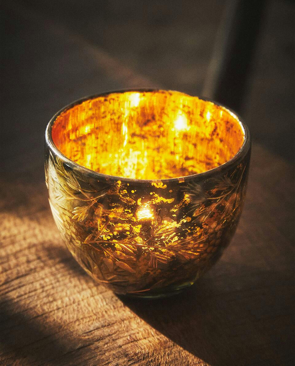 SMALL CHRISTMAS MERCURISED GLASS TEALIGHT HOLDER