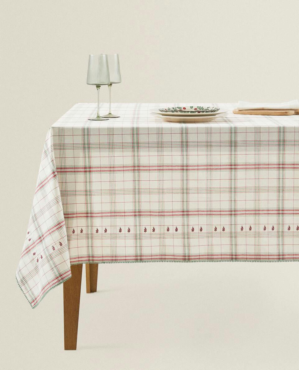 CHECKED COTTON TABLECLOTH WITH CHRISTMAS STRIPES