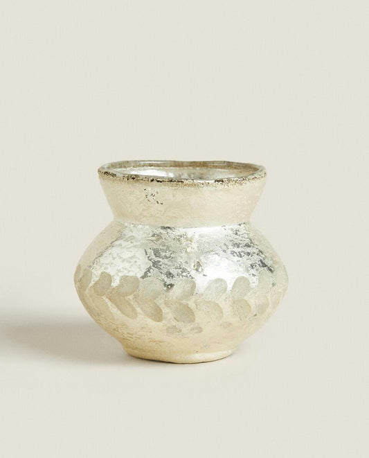 CHRISTMAS HERRINGBONE GLASS TEALIGHT HOLDER