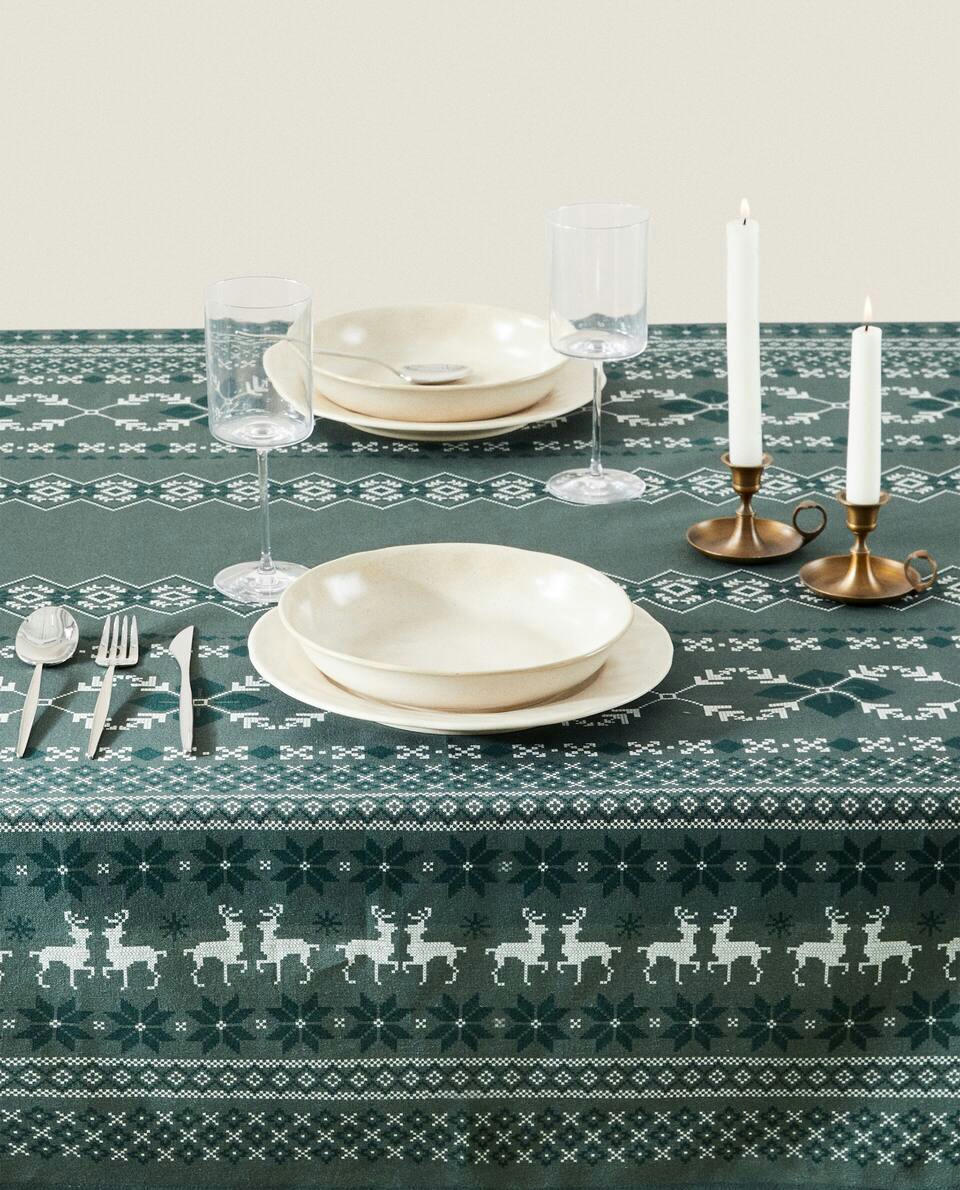 CHRISTMAS CROSS-STICH COTTON TABLECLOTH