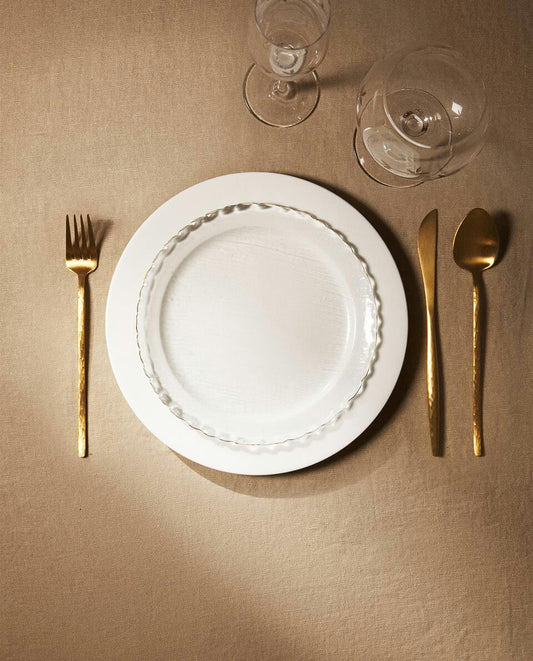 CHRISTMAS GLASS DESSERT PLATE WITH GOLD RIM