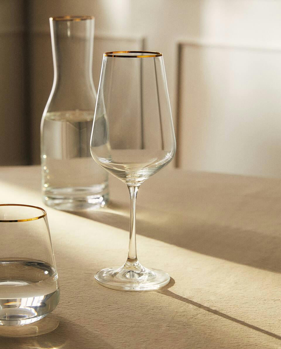 BOHEMIA CRYSTAL GOLD-RIMMED WINE GLASS