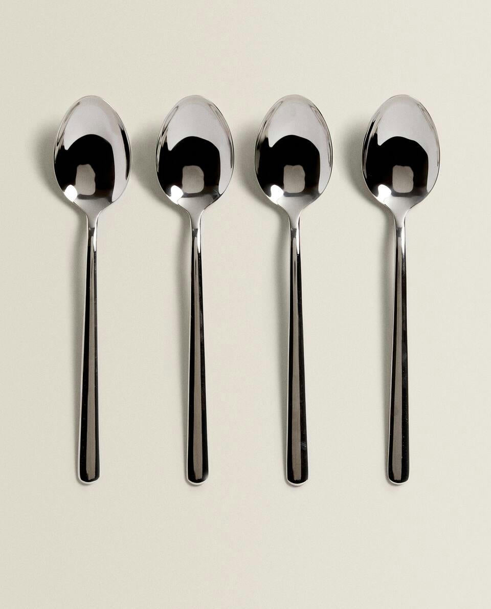 BOX OF 4 SHINY STEEL SPOONS