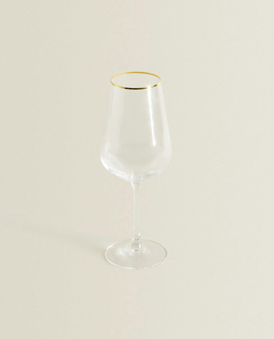 BOHEMIA CRYSTAL GOLD-RIMMED WINE GLASS