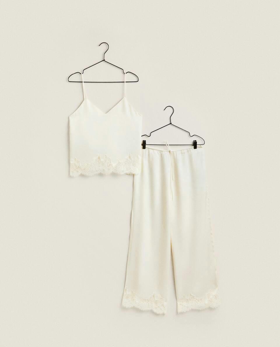 SATIN TOP WITH BLONDE LACE