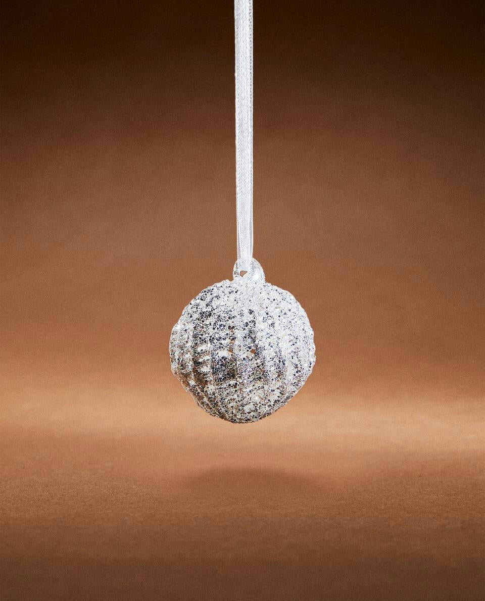 GLITTERY GLASS CHRISTMAS BAUBLE DECORATION