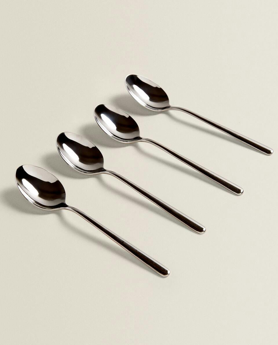 BOX OF 4 SHINY STEEL DESSERT SPOONS