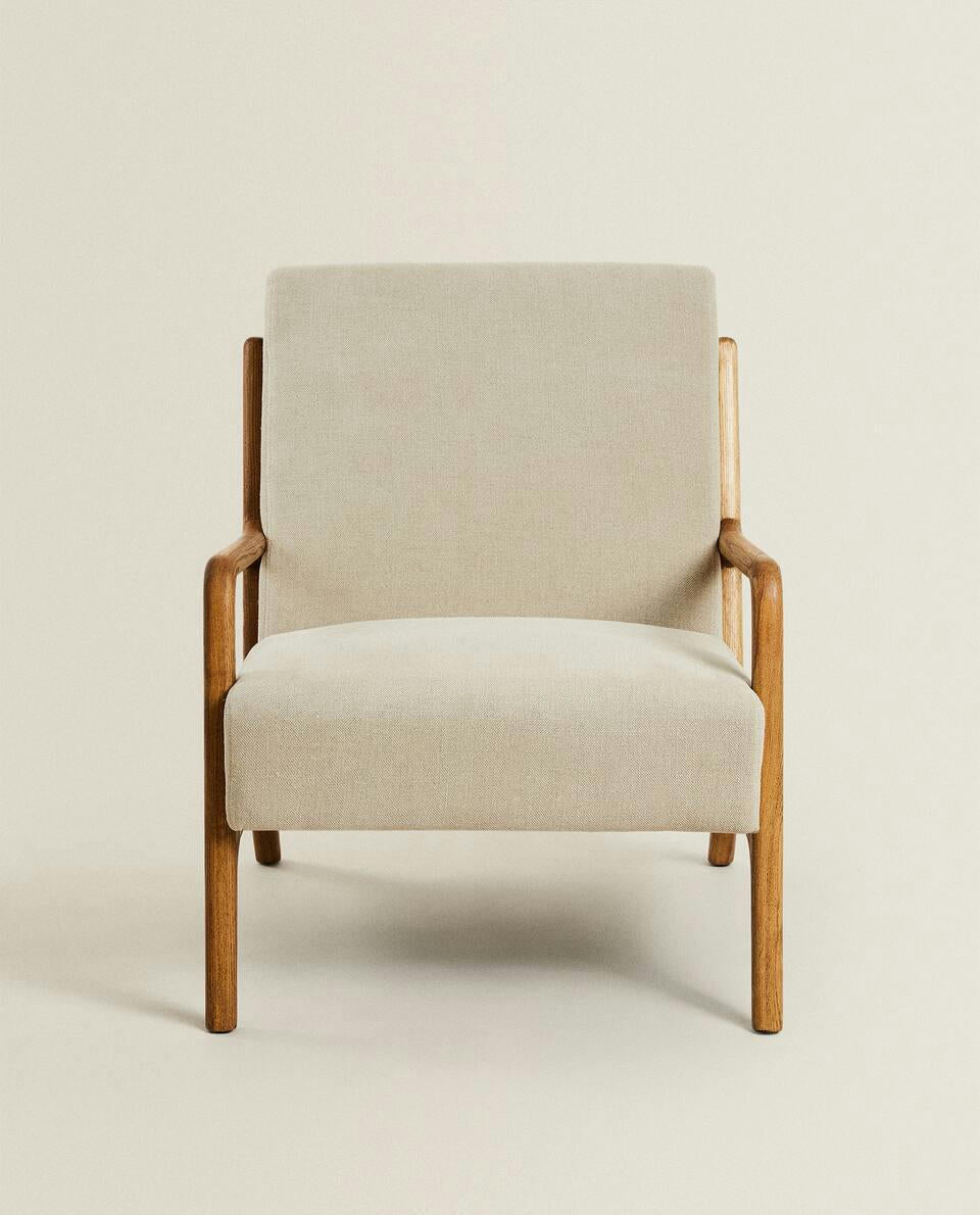 ASH WOOD AND LINEN ARMCHAIR