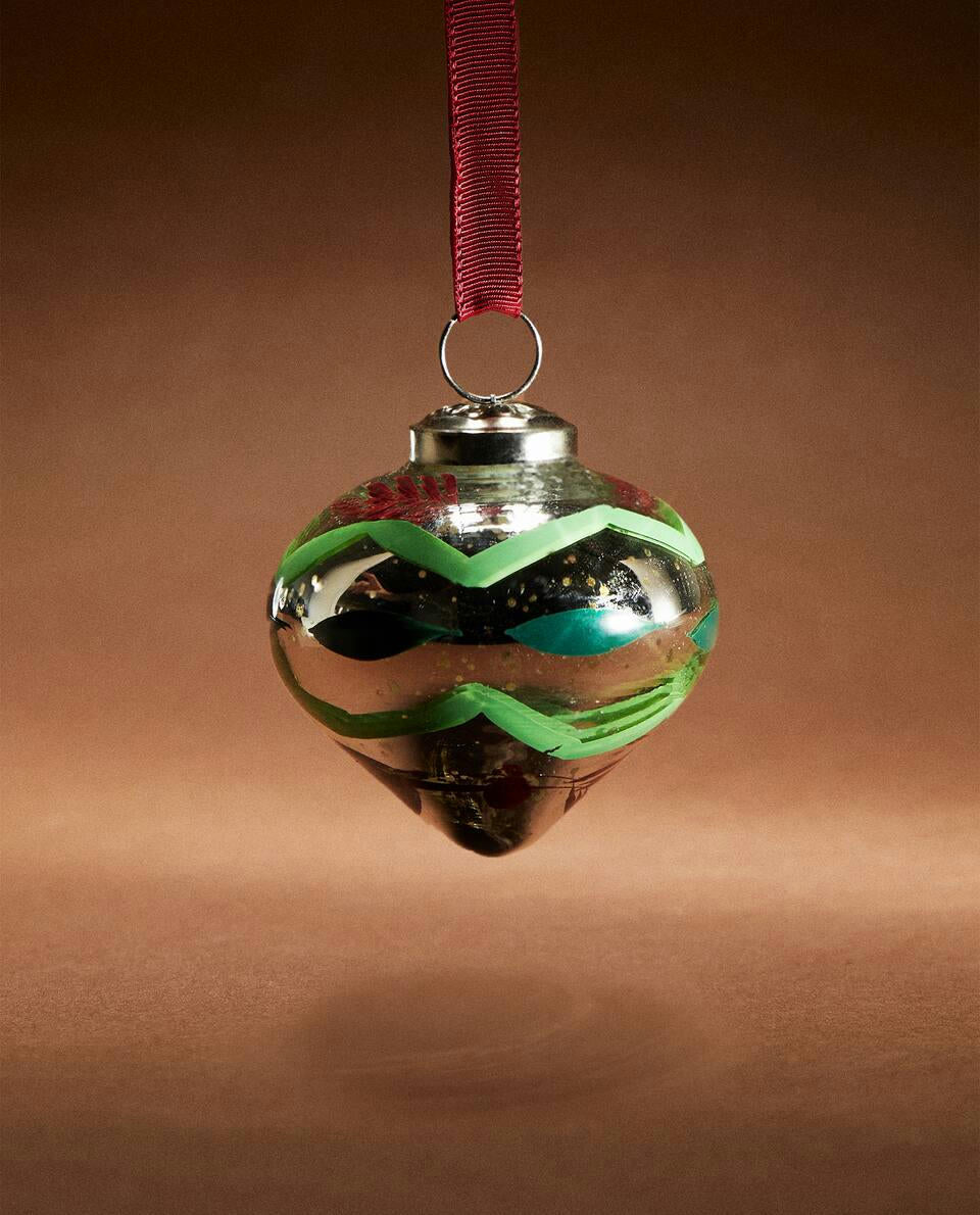 MERCURISED GLASS SPINNING TOP CHRISTMAS DECORATION
