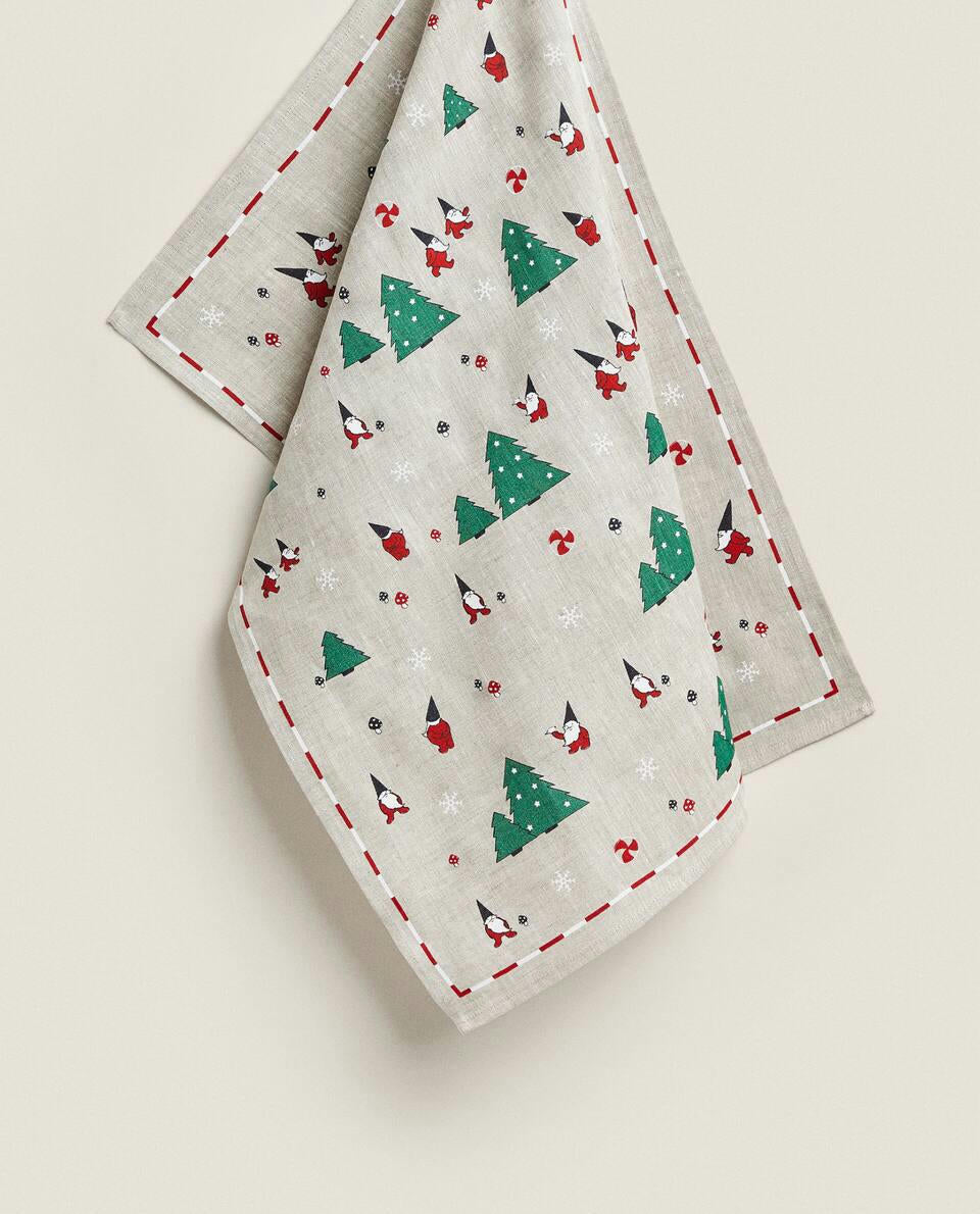 LINEN TEA TOWEL WITH CHRISTMAS TREES
