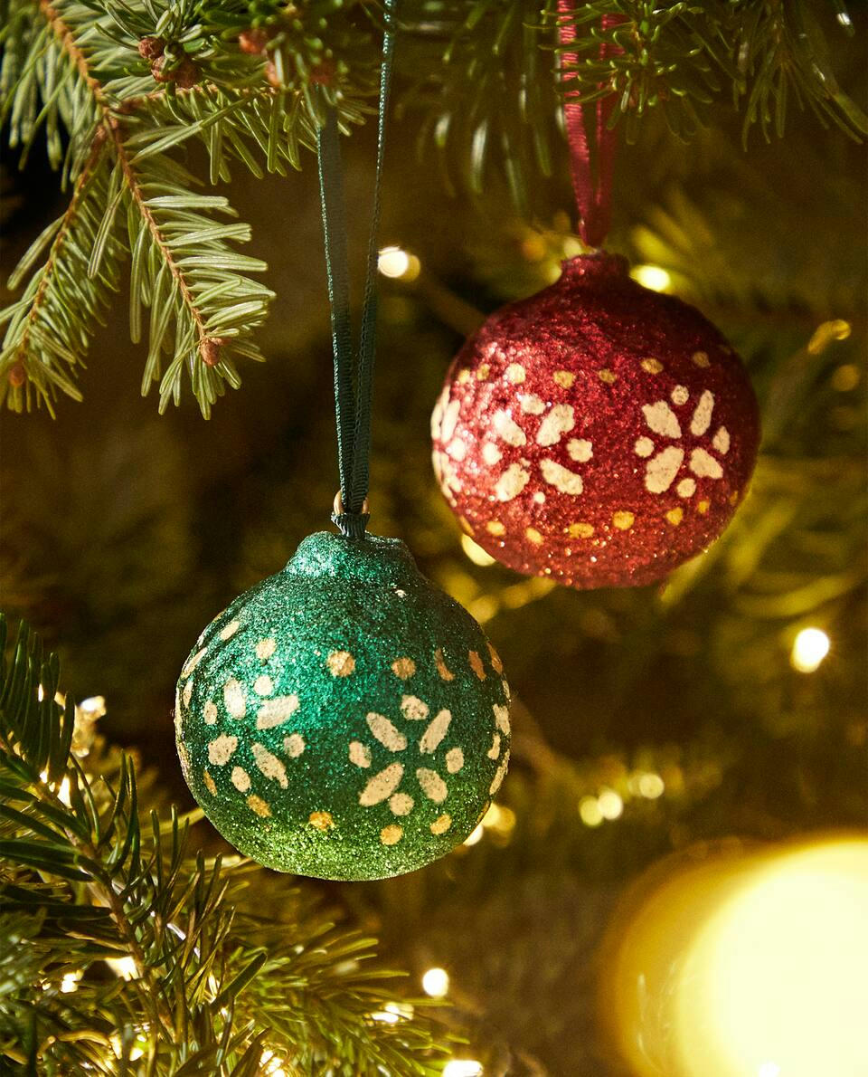 PACK OF GLITTERY BAUBLE CHRISTMAS DECORATIONS (PACK OF 2)