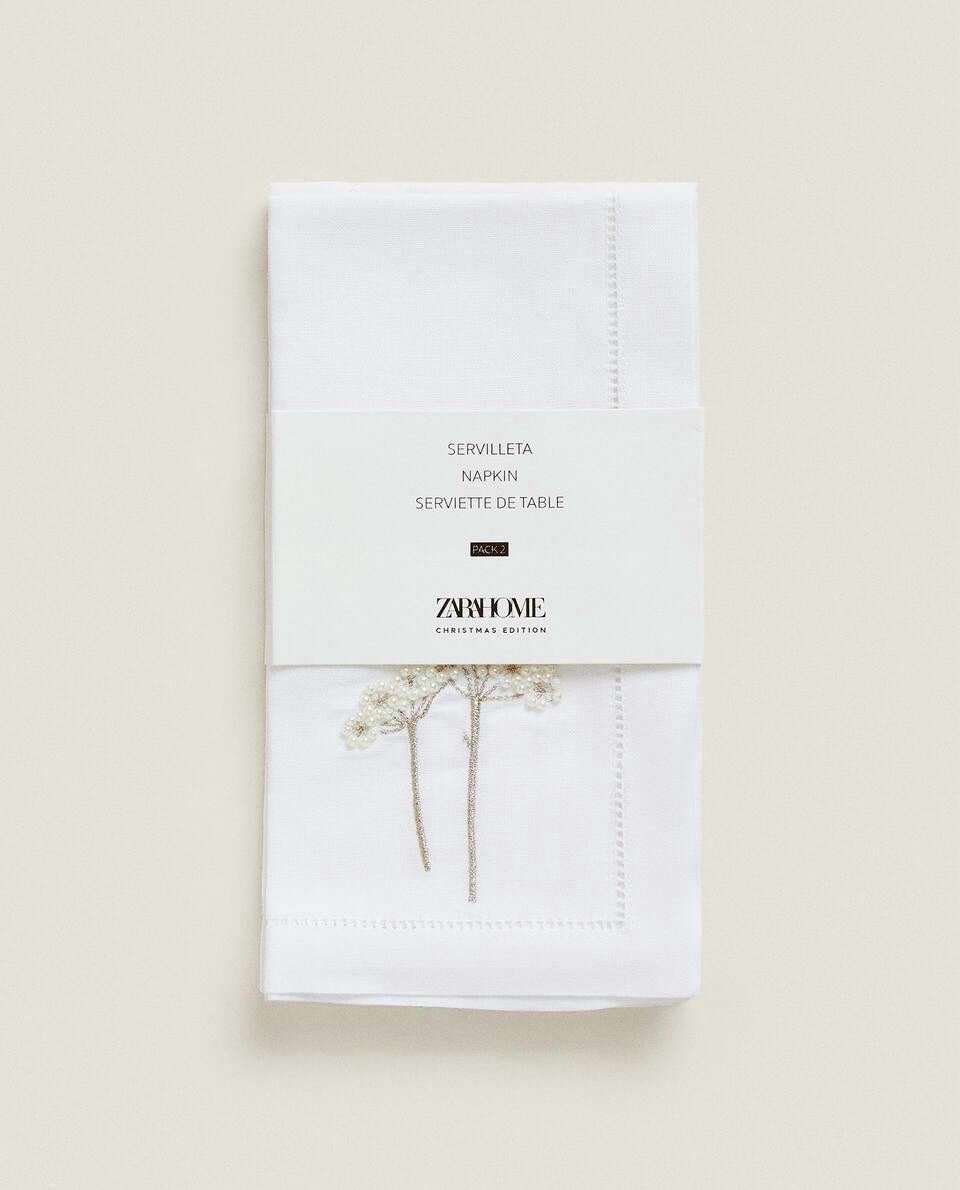 PACK OF CHRISTMAS PEARL BEAD NAPKINS (PACK OF 2)